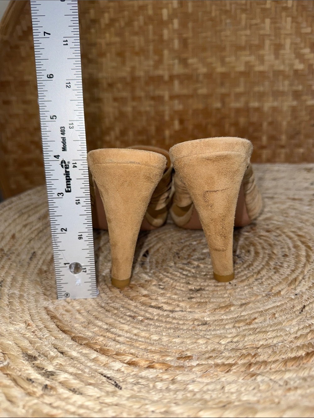 Veronica Beard Suede Tan Ruched Strap High Heel Sandals - Picture 4 of 9